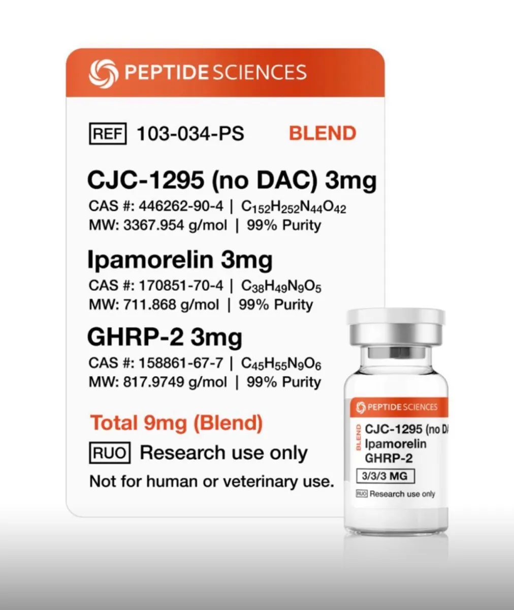 Blend 9mg CJC-1295 (no DAC)3mg,Ipamorelin(3mg), GHRP-2-(3mg) -Peptide Sciences